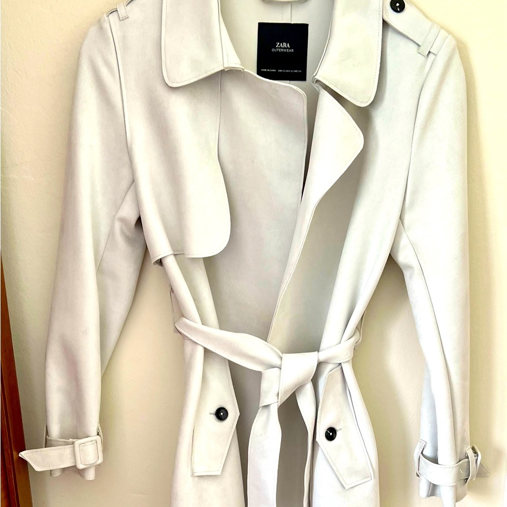 Zara faux suede long trench coat in off white